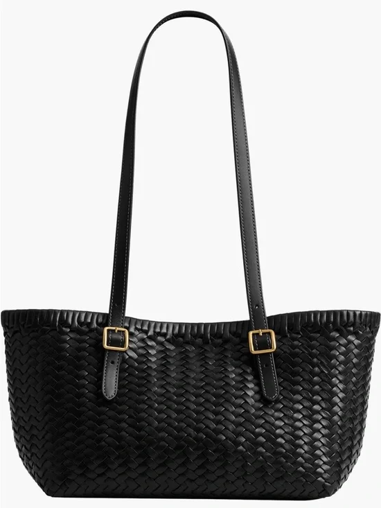 NWT Coach Black Woven Leather SwingTote with Brushed Brass Hardware - Picture 4 of 10